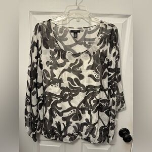 Alfani black/white scoop neck blouse built in camisole 3/4 sleeves 1X (like new)